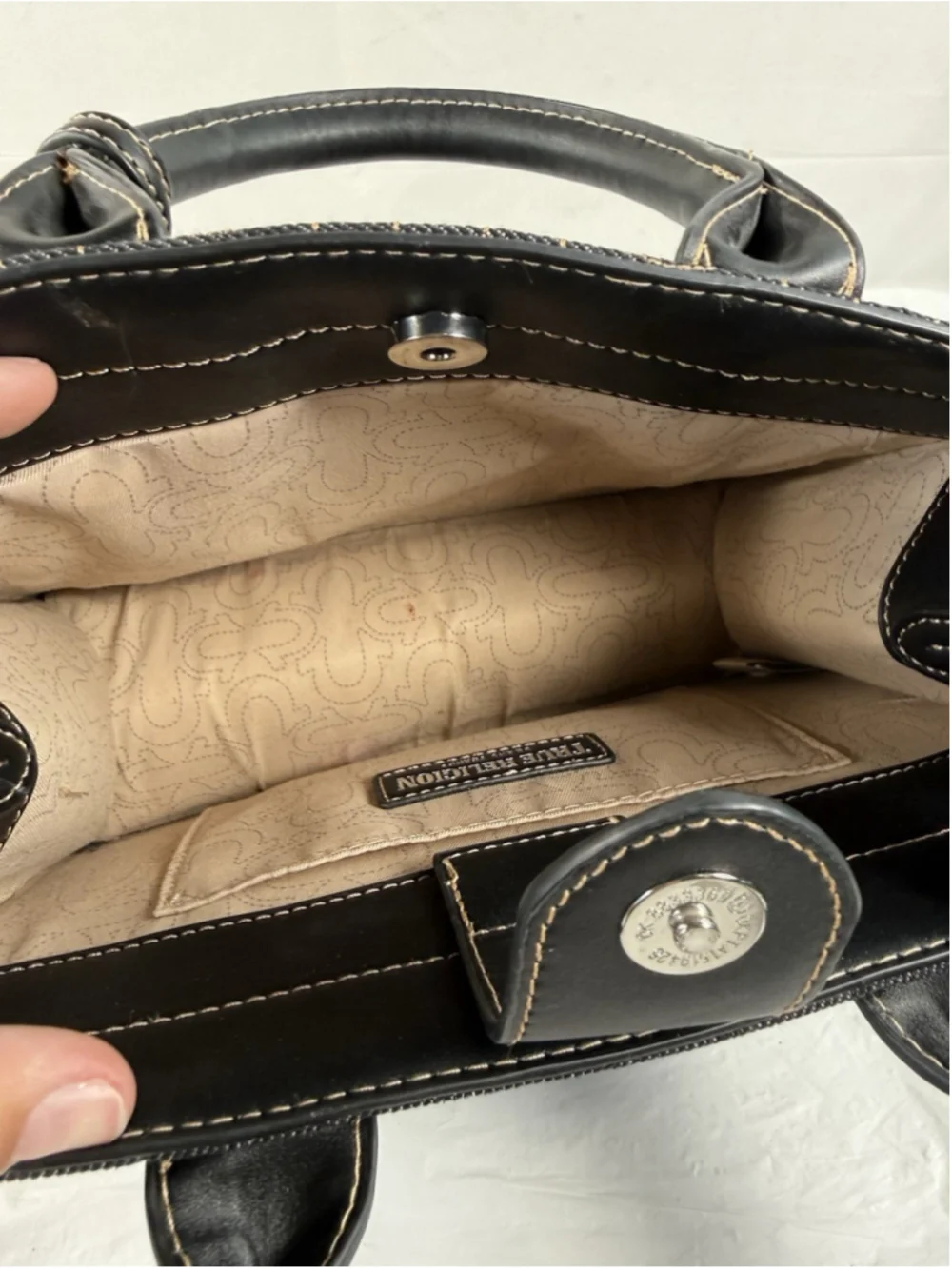 True Religion Black Denim Embroidered Crossbody Bag Horseshoe Satchel Handbag
